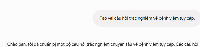 Kết quả AI tạo câu hỏi trắc nghiệm viêm tụy cấp mức cơ bản